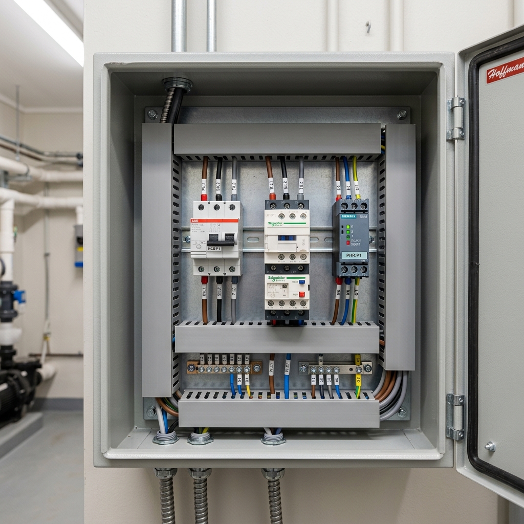 Quadro elétrico com contator e relé de sobrecarga para proteção de motobomba