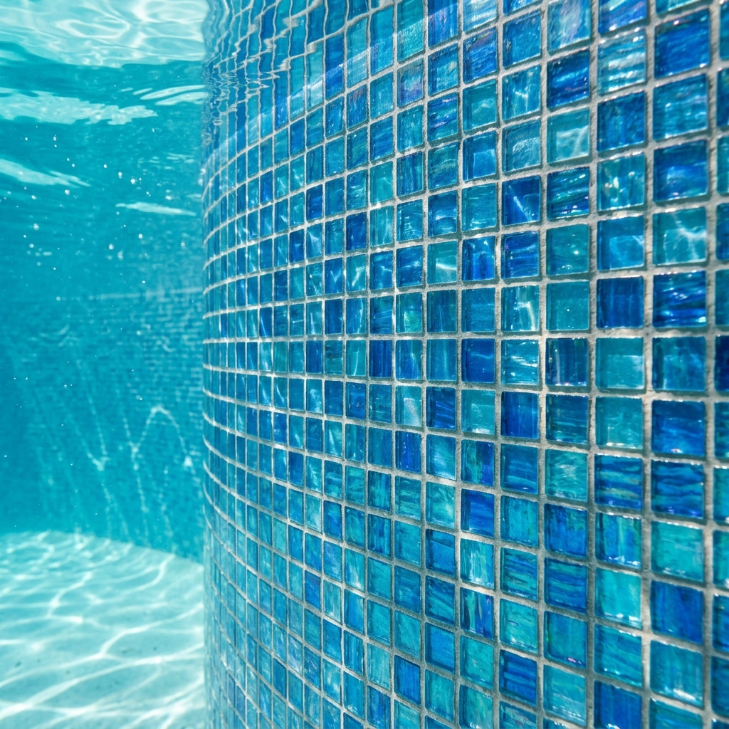 Revestimento de pastilha de vidro azul em piscina