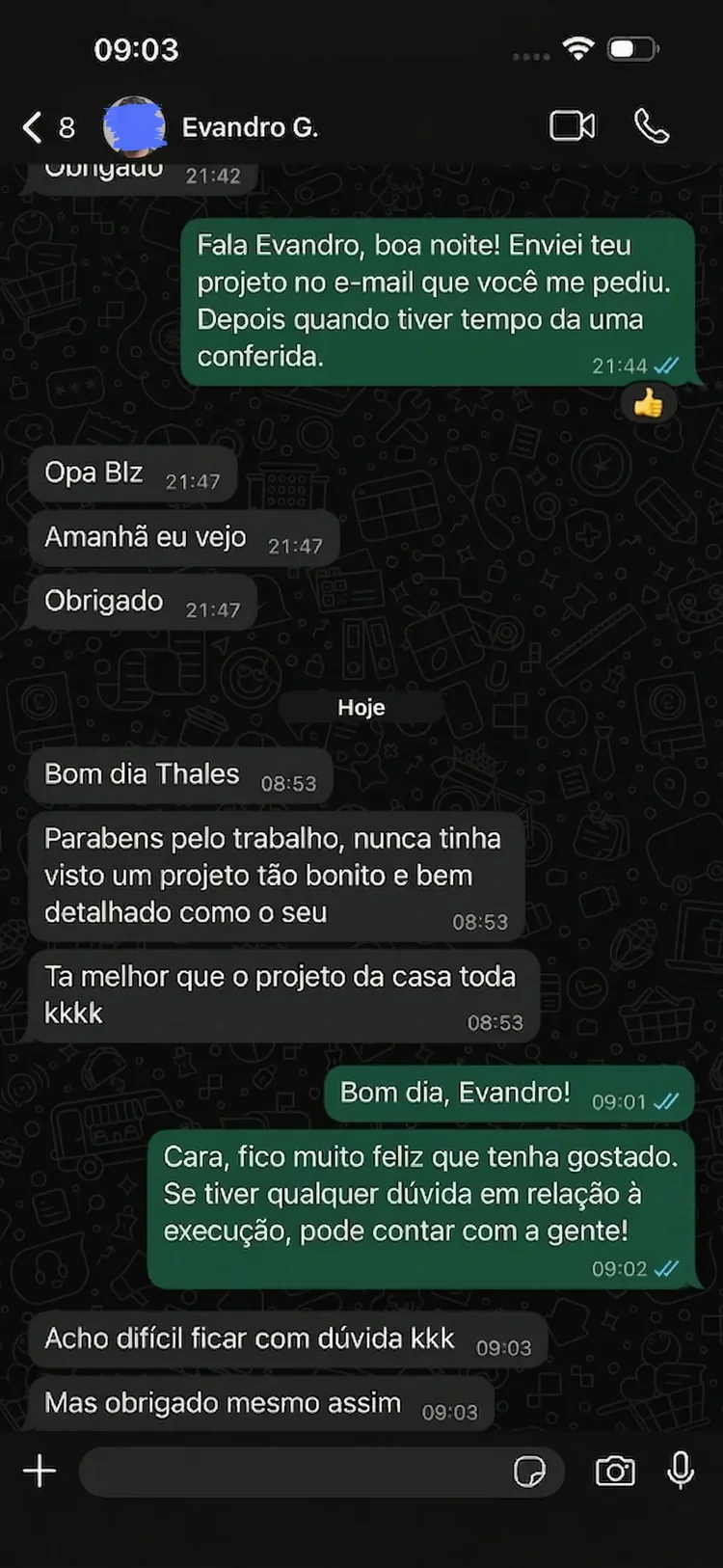 Depoimento do cliente Evandro