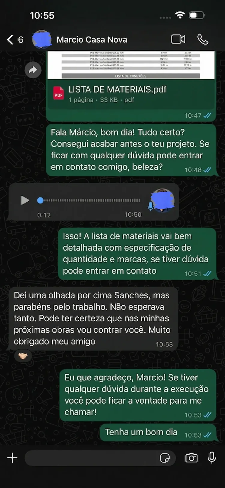 Depoimento do cliente Marcio