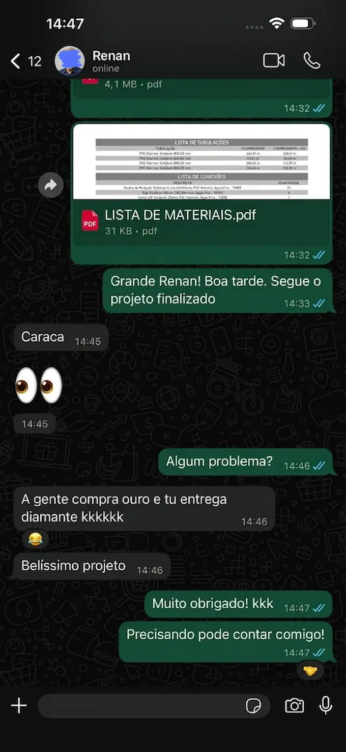 Depoimento do cliente Renan