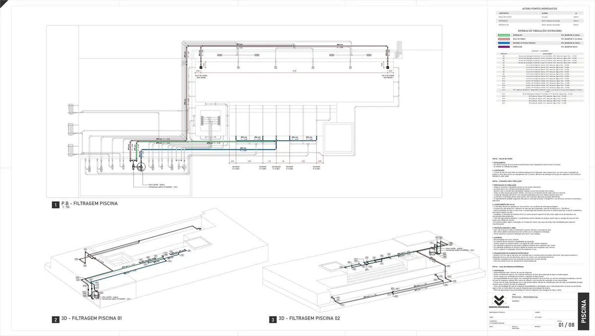 Projeto hidráulico de piscina - planta de distribuição