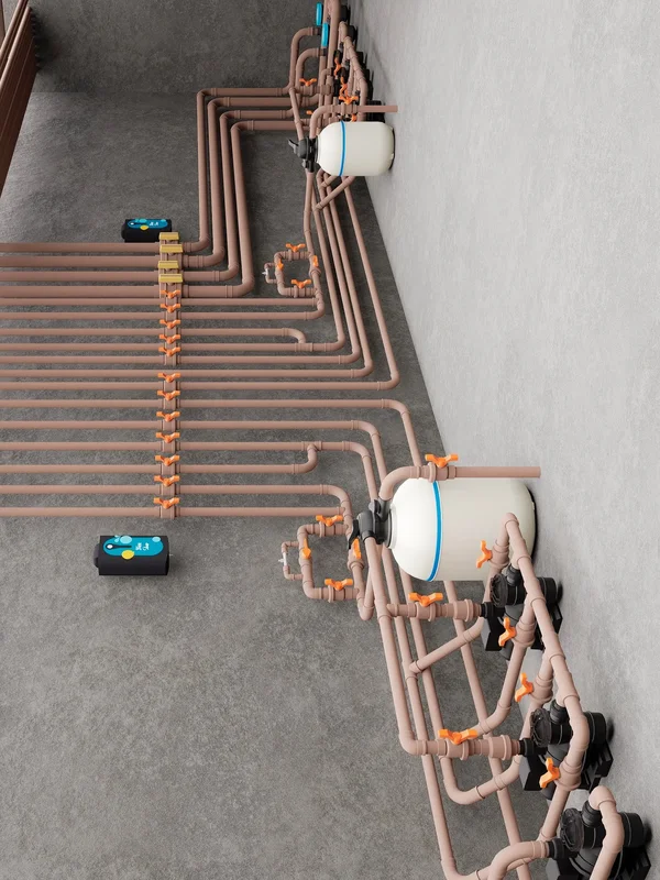 Sistema de tubulação em casa de máquinas