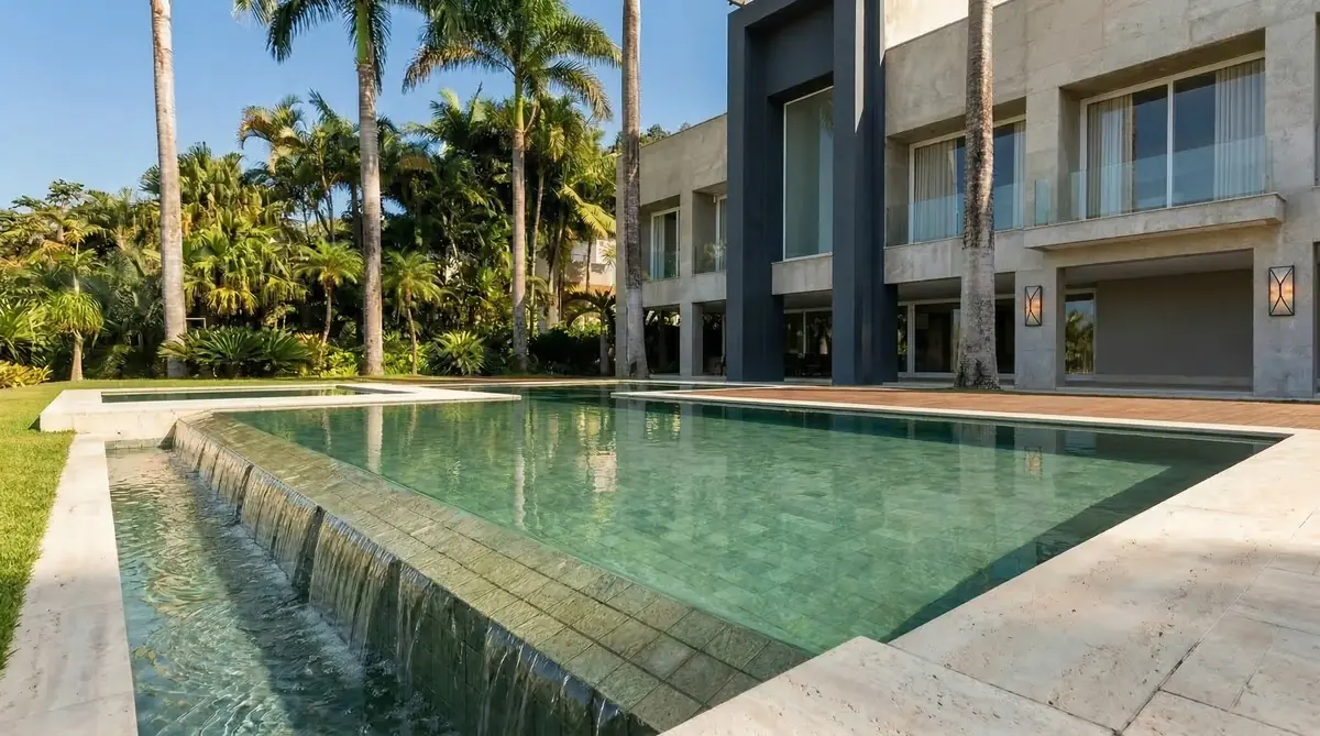 Piscina de alto padrão construída pela Sanches Engenharia